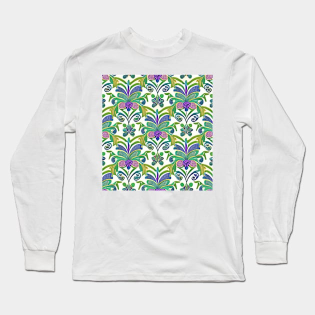 Abstract Mardi Gras Garden Pattern (MD23MG001) Long Sleeve T-Shirt by Maikell Designs